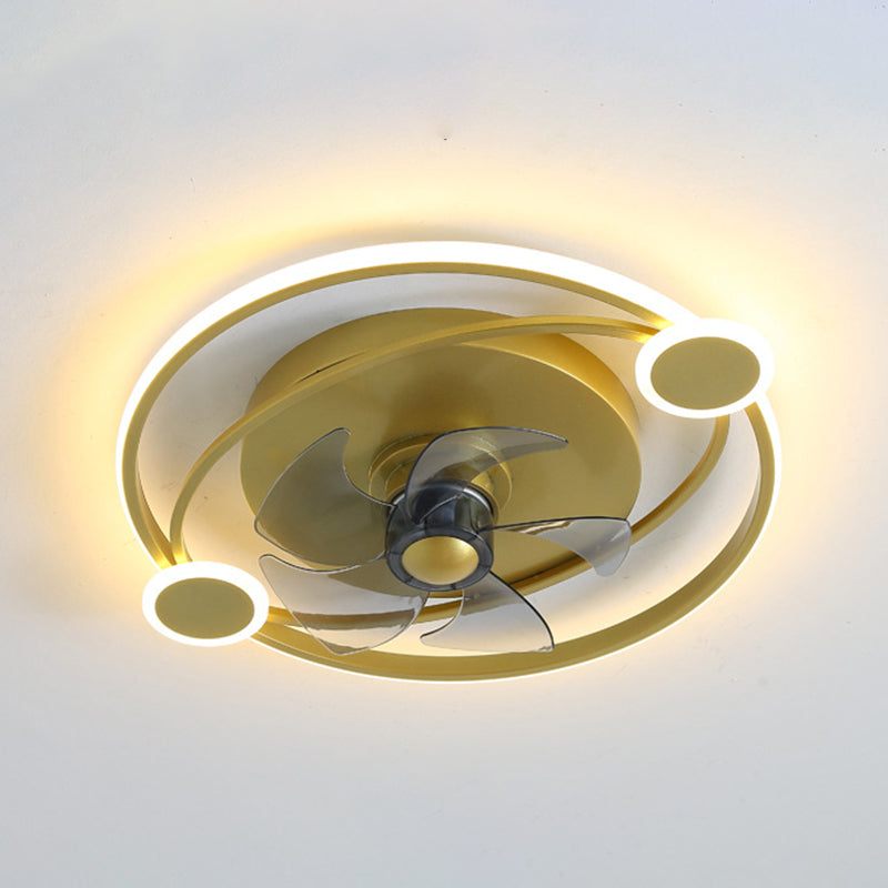 7-Blade Contemporary Ceiling Fan Golden LED Fan with Light for Foyer