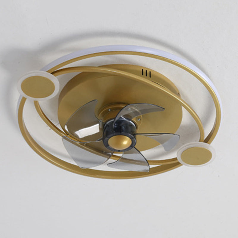 7-Blade Contemporary Ceiling Fan Golden LED Fan with Light for Foyer