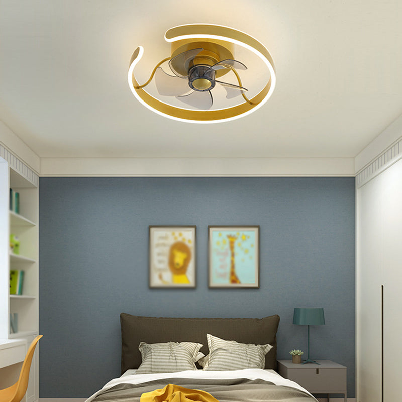 5-Blade Modern Ceiling Fan Golden LED Fan with Light for Foyer