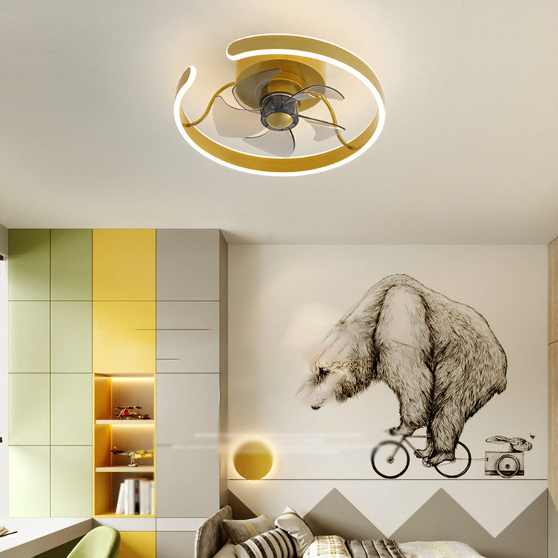 5-Blade Modern Ceiling Fan Golden LED Fan with Light for Foyer