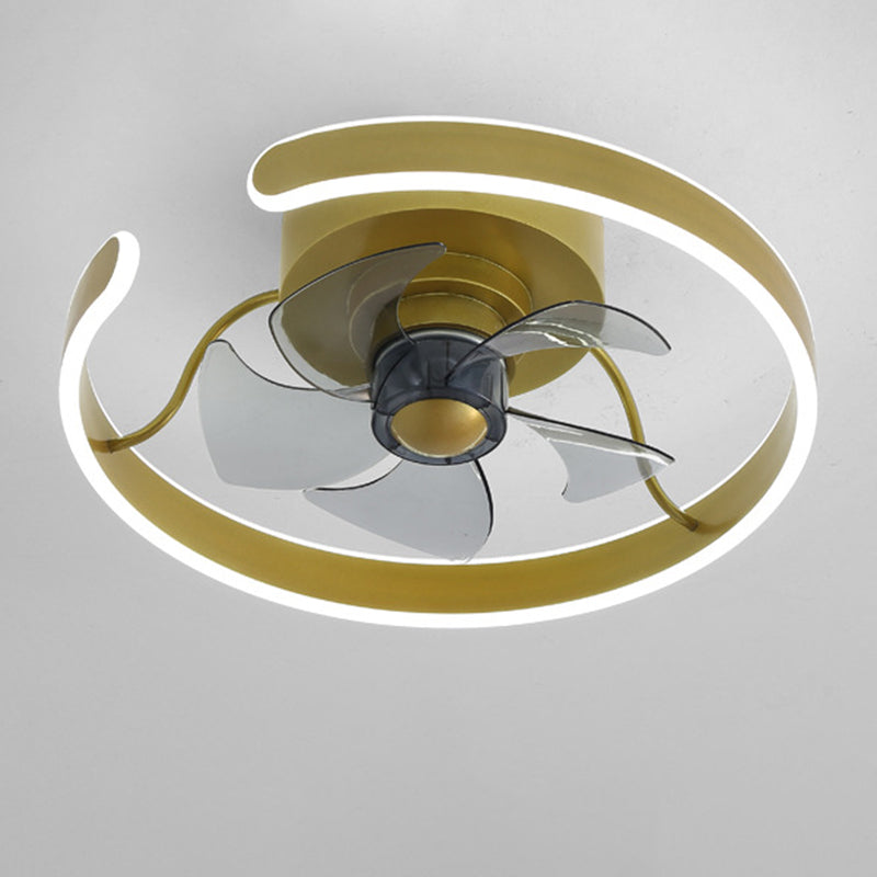 5-Blade Modern Ceiling Fan Golden LED Fan with Light for Foyer