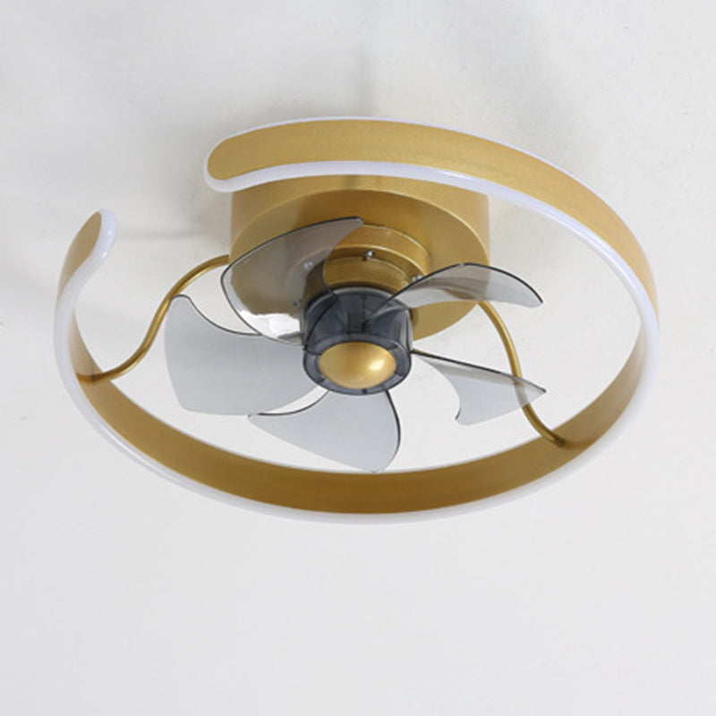 5-Blade Modern Ceiling Fan Golden LED Fan with Light for Foyer