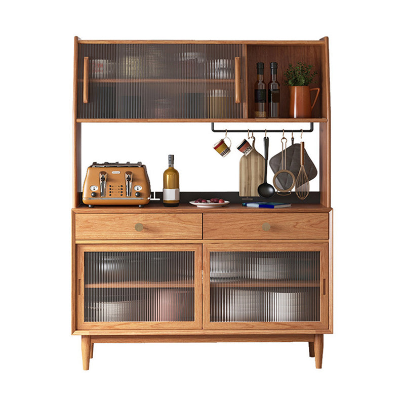 Contemporary Solid Wood Hutch Buffet Glass Door Dining Hutch for Dining Room