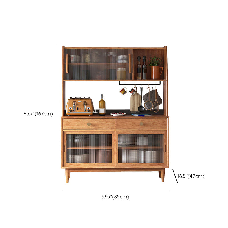 Contemporary Solid Wood Hutch Buffet Glass Door Dining Hutch for Dining Room