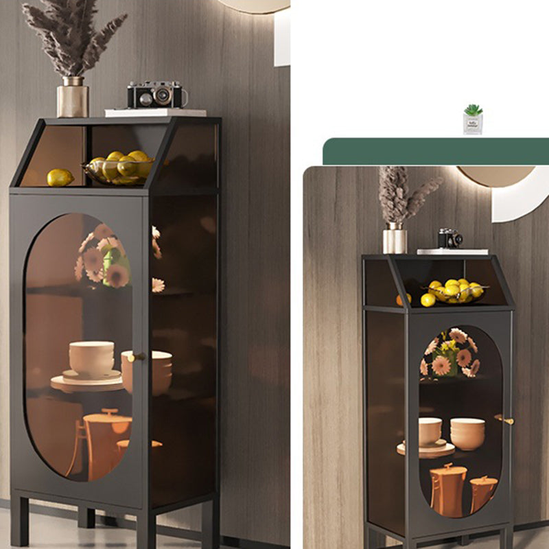 Industrial Curio Cabinet Metal Glass Doors Display Cabinet with 1 Door for Living Room