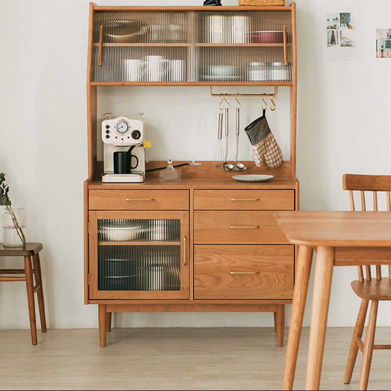 Modern Pine Dining Hutch Glass Doors Hutch Buffet for Dining Room