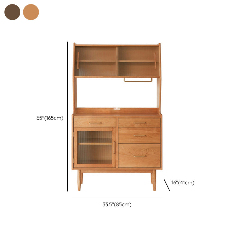 Modern Pine Dining Hutch Glass Doors Hutch Buffet for Dining Room