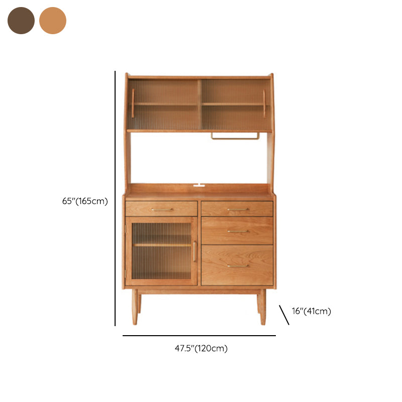 Modern Pine Dining Hutch Glass Doors Hutch Buffet for Dining Room