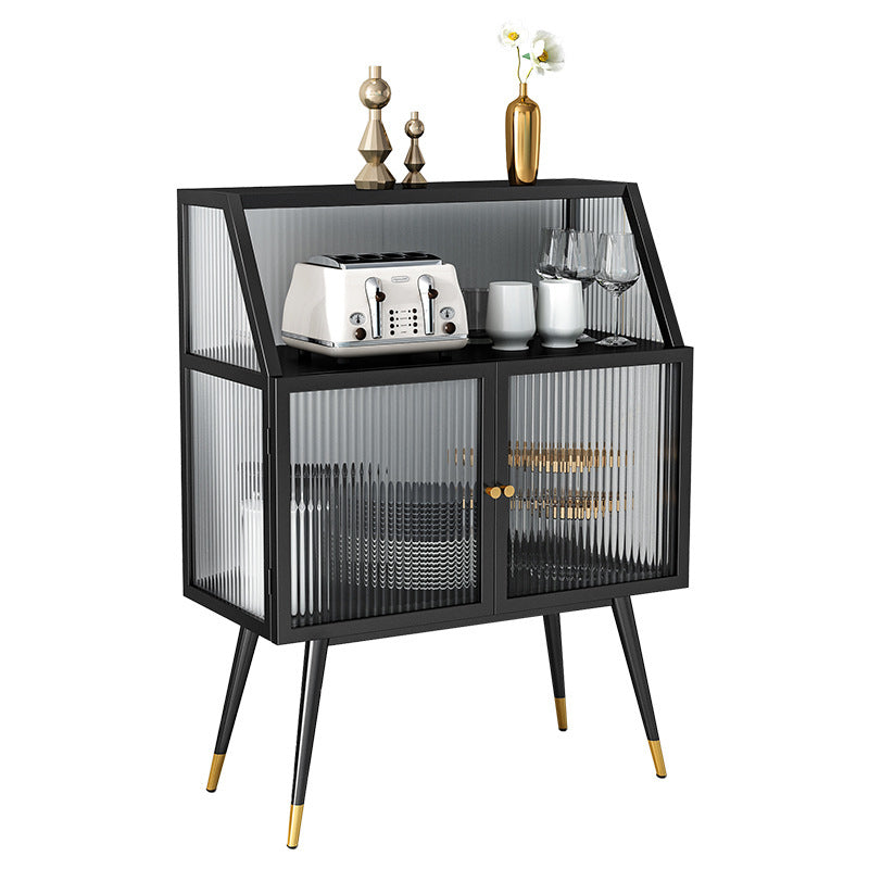 Industrial Curio Cabinet Metal Glass Doors Buffet Cabinet for Living Room