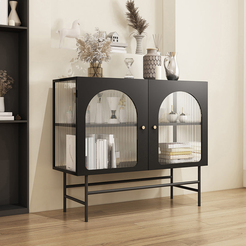 Industrial Curio Cabinet Metal Glass Doors Storage Cabinet for Living Room