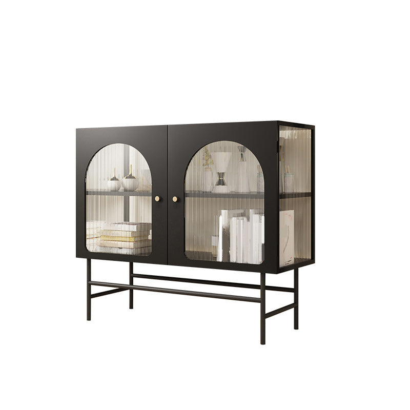 Industrial Curio Cabinet Metal Glass Doors Storage Cabinet for Living Room