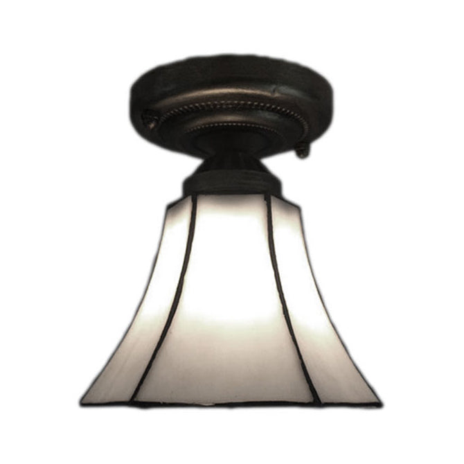 Stained Glass Conical Flush Light Tiffany 1 Light Flush Ceiling Light in White/Beige/Blue-White for Bedroom Lighting