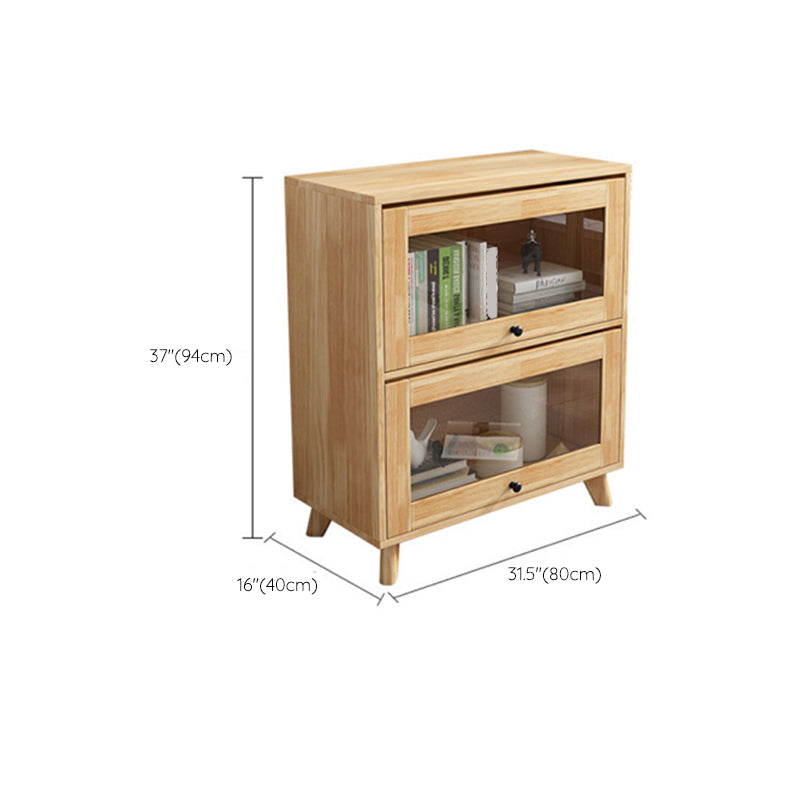 Natural Solid Wood Storage Cabinet 31.5-In Wide Glass Door Accent Cabinet