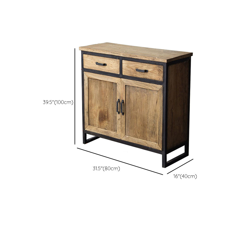 Industrial Distressed Wood Accent Cabinet with Drawers in Solid Wood