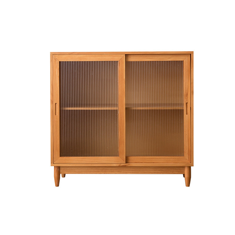 Mid-Century Modern Cabinet with Glass Doors Pine Wood Cabinet