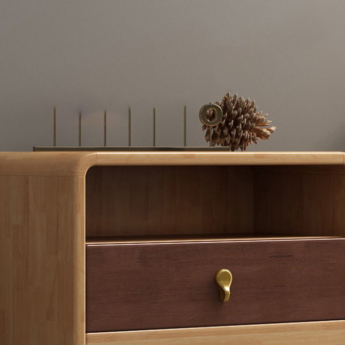 Mid-Century Modern Rectangle Chest with Drawers in Natural Rubberwood