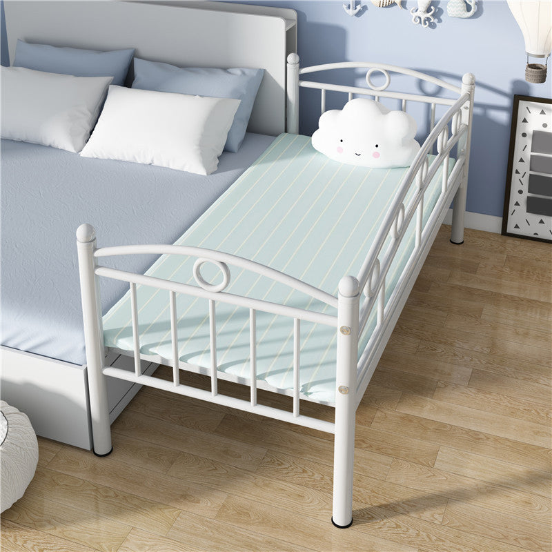 Contemporary Metal Platform Bed Open Frame White Kids Bed with Guardrail