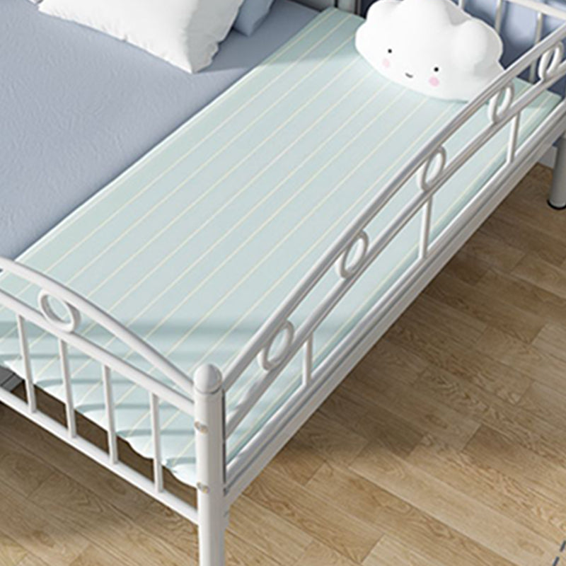 Contemporary Metal Platform Bed Open Frame White Kids Bed with Guardrail