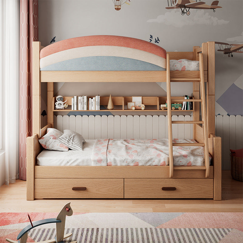 Contemporary Solid Wood Bunk Bed Built-In Ladder Kids Bed with Guardrail