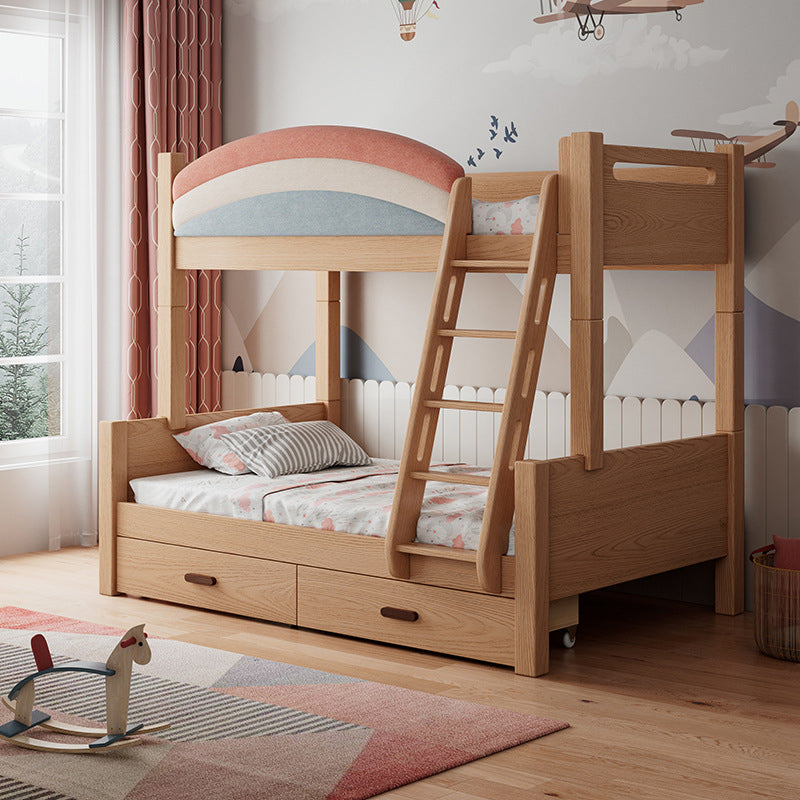 Contemporary Solid Wood Bunk Bed Built-In Ladder Kids Bed with Guardrail