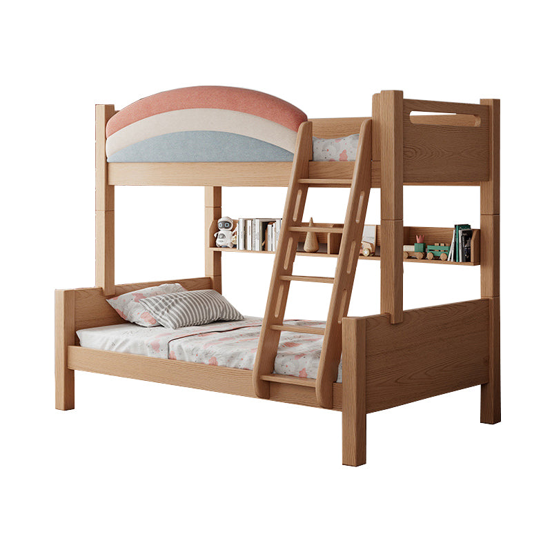 Contemporary Solid Wood Bunk Bed Built-In Ladder Kids Bed with Guardrail