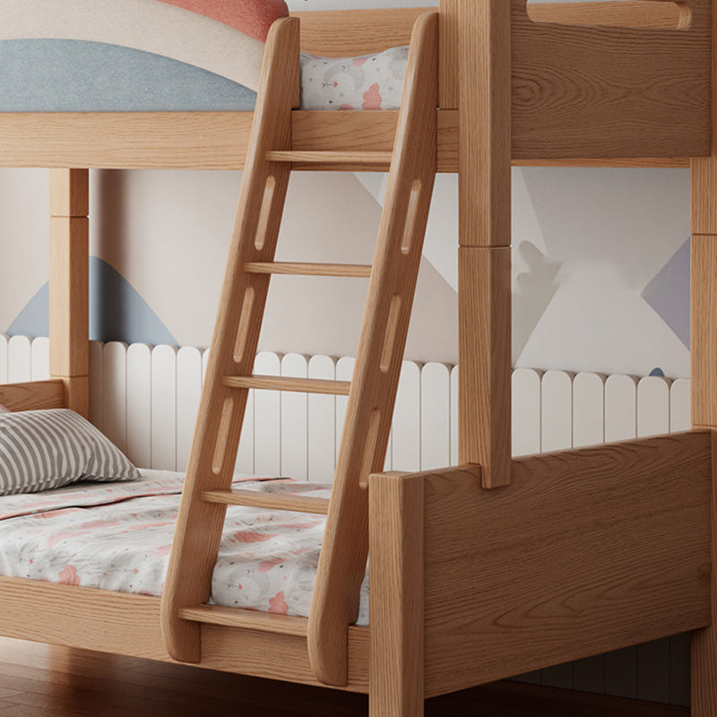 Contemporary Solid Wood Bunk Bed Built-In Ladder Kids Bed with Guardrail