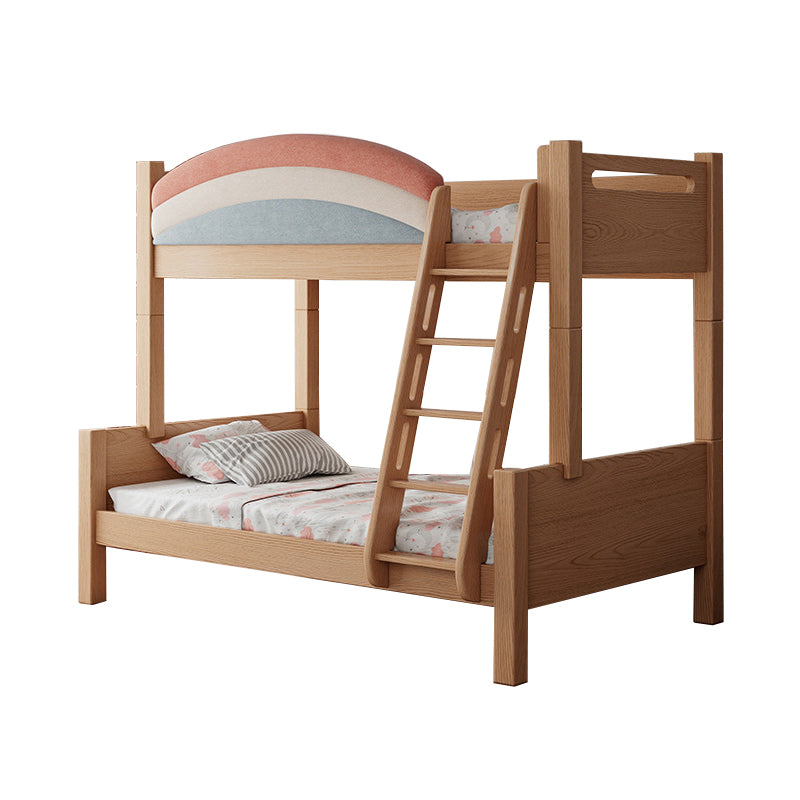 Contemporary Solid Wood Bunk Bed Built-In Ladder Kids Bed with Guardrail