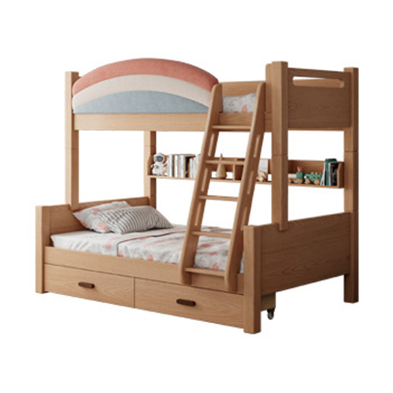 Contemporary Solid Wood Bunk Bed Built-In Ladder Kids Bed with Guardrail