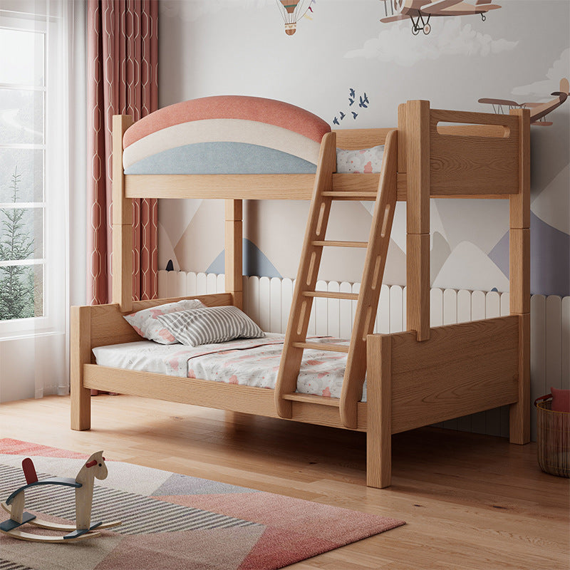 Contemporary Solid Wood Bunk Bed Built-In Ladder Kids Bed with Guardrail