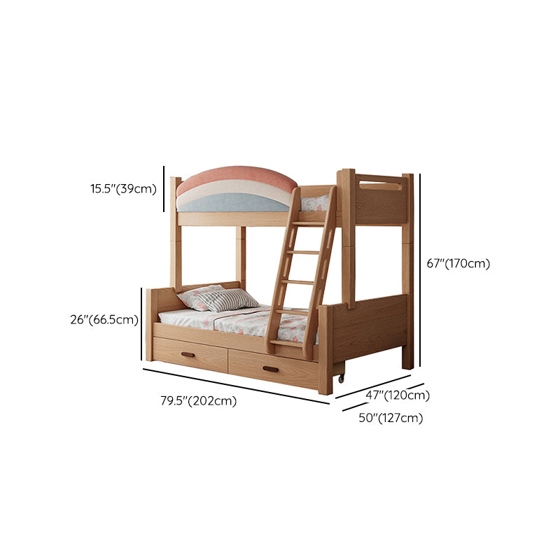 Contemporary Solid Wood Bunk Bed Built-In Ladder Kids Bed with Guardrail