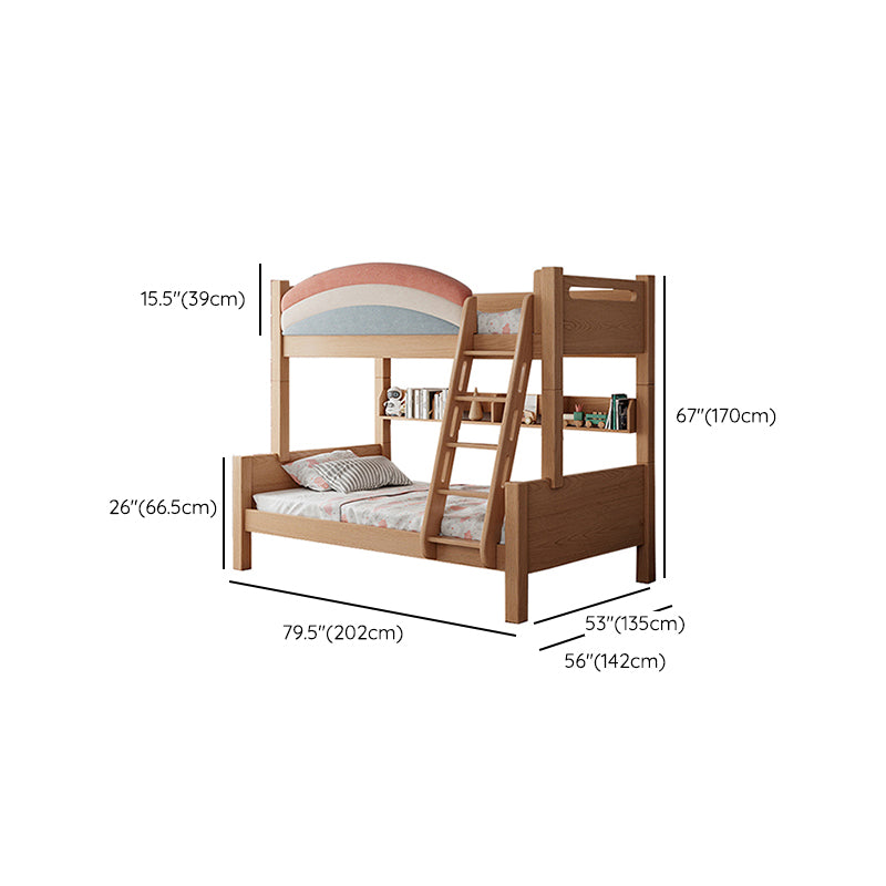 Contemporary Solid Wood Bunk Bed Built-In Ladder Kids Bed with Guardrail