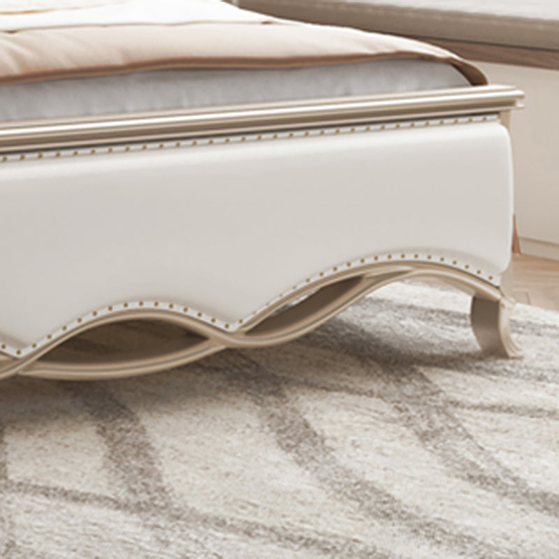 Glam Upholstered Headboard Bed Solid Wood Standard Bed Camelback