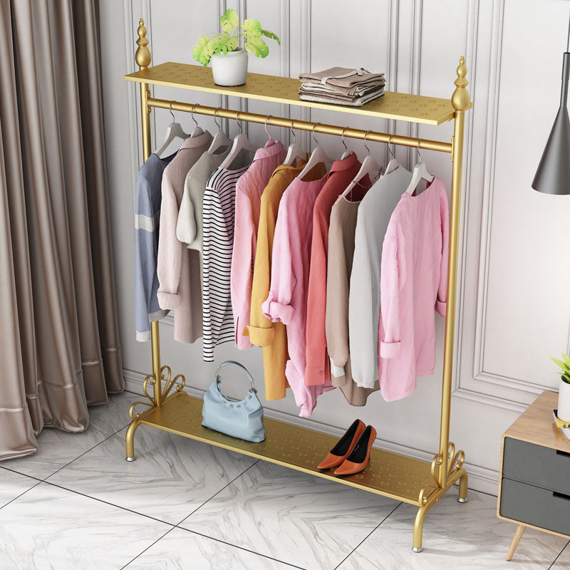 Industrial Metallic Coat Hanger Free Standing Double Shelves Coat Rack for Living Room