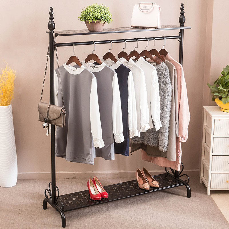 Industrial Metallic Coat Hanger Free Standing Double Shelves Coat Rack for Living Room