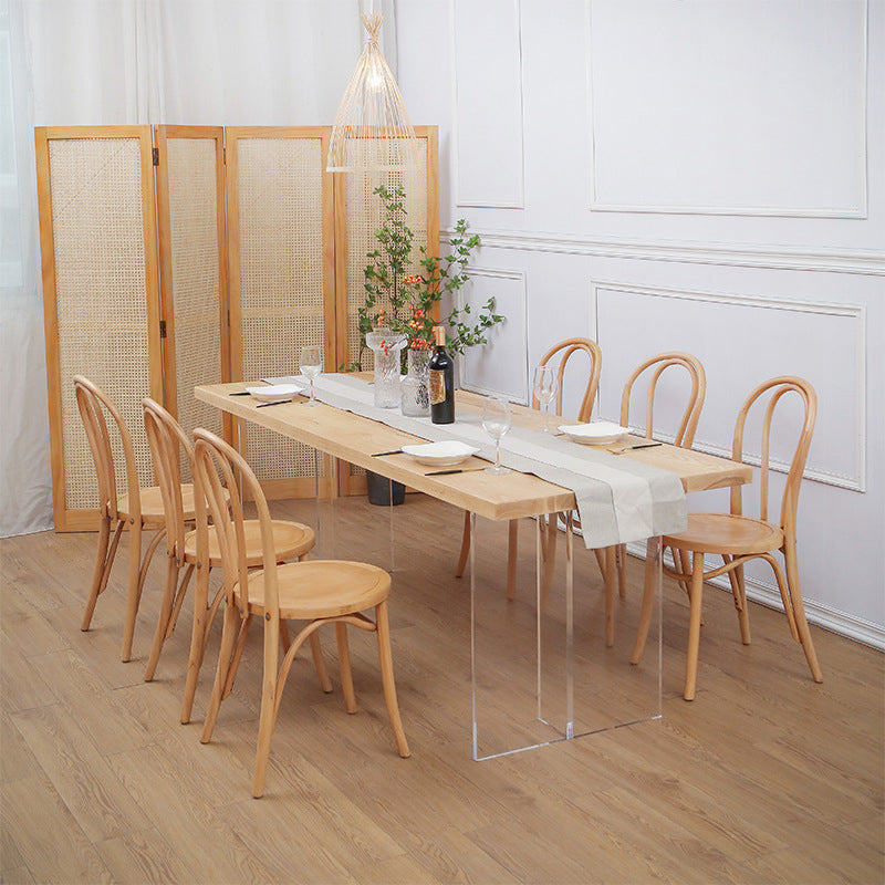 Modern Pine Wood Dining Set 1/2/5/7 Pieces Natural Finish Dinette Set with Wooden Chairs