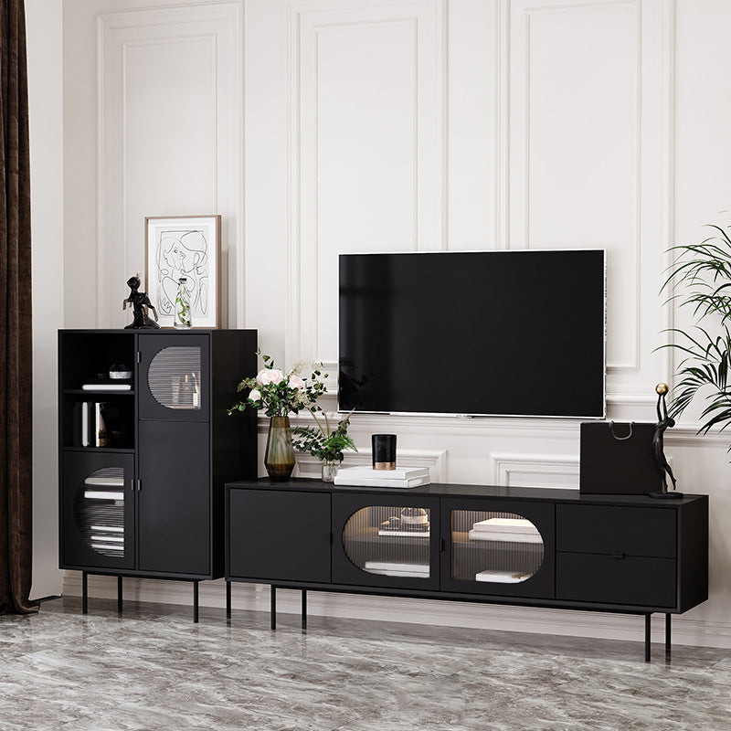 Contemporary Wood TV Console Enclosed Storage TV Media Stand for Living Room