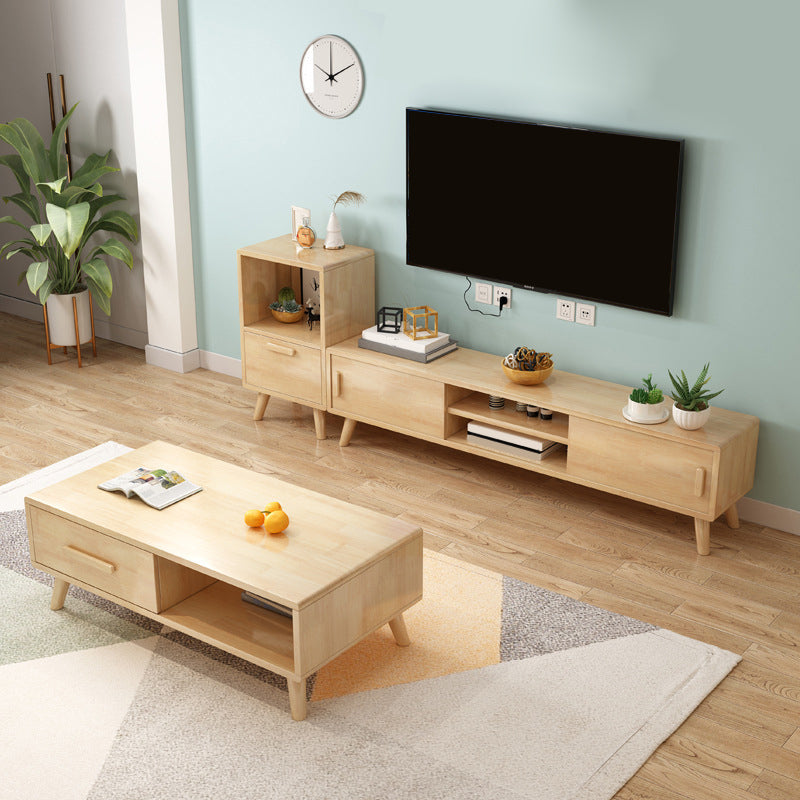 Scandinavian Wood TV Stand Console Open Shelving TV Media Stand for Living Room