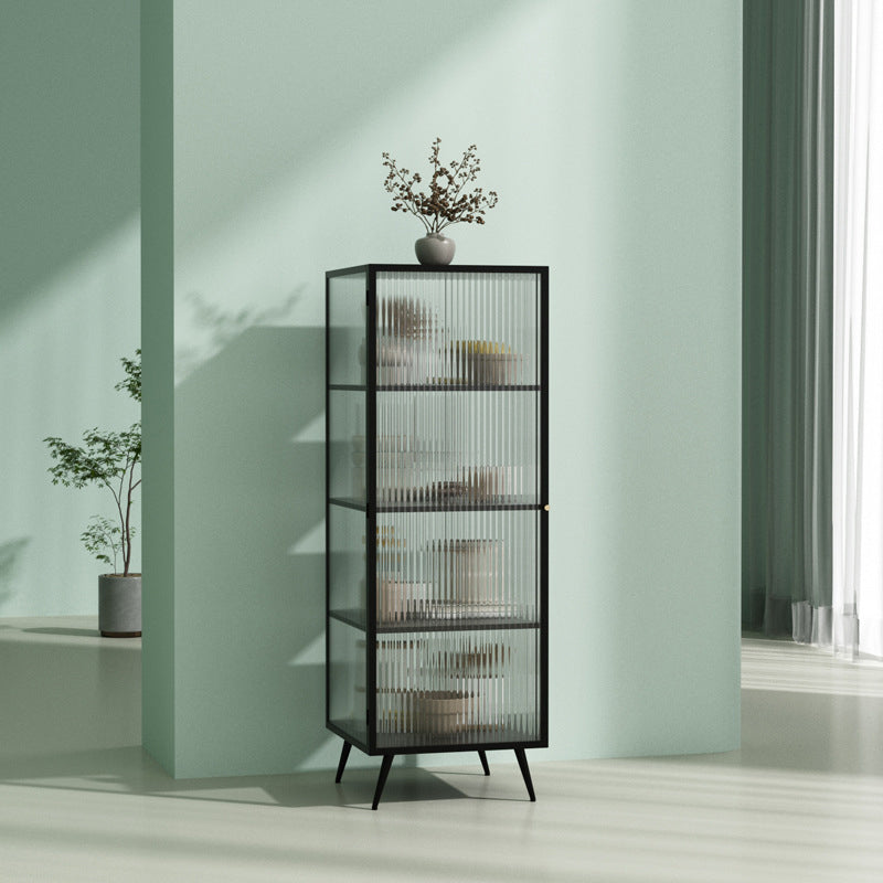 Industrial Curio Cabinet Metal Glass Doors Storage Cabinet for Bedroom