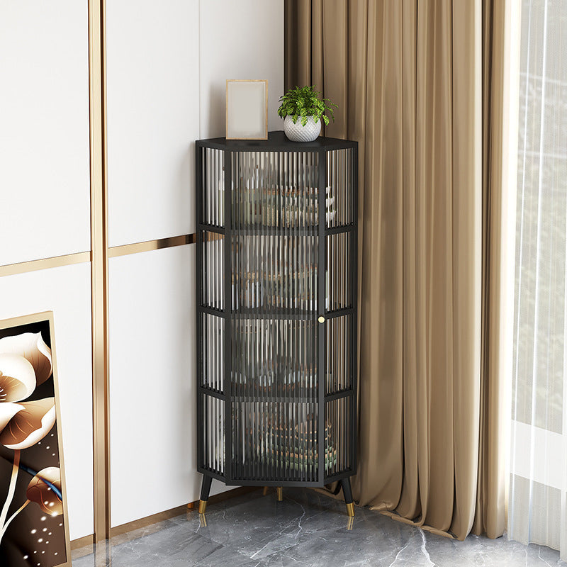 Industrial Corner Unit Curio Cabinet Metal Glass Doors Display Cabinet for Bedroom