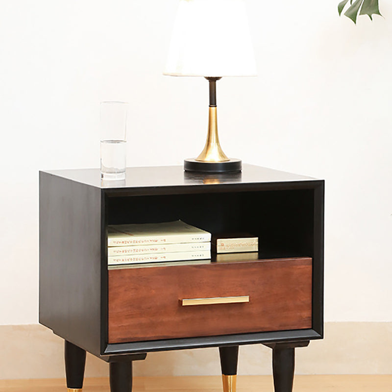 Solid Wood Accent Table Nightstand Contemporary Bedside Cabinet for Bedroom