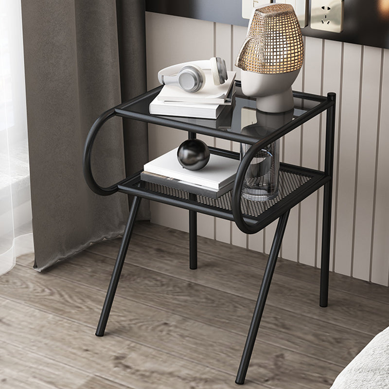 Contemporary Iron Nightstand Glass Top Night Table with 2 Shelves ,21.7" Tall