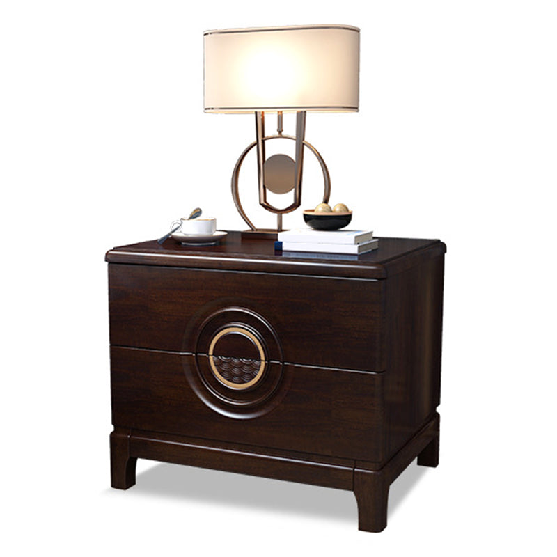 2 Drawers Night Table Contemporary Solid Wood Nightstand Espresso Wood