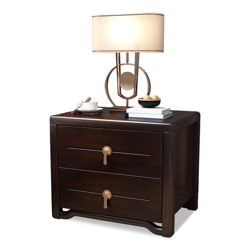 2 Drawers Night Table Contemporary Solid Wood Nightstand Espresso Wood