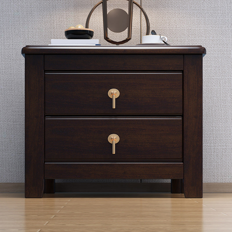 2 Drawers Night Table Contemporary Solid Wood Nightstand Espresso Wood