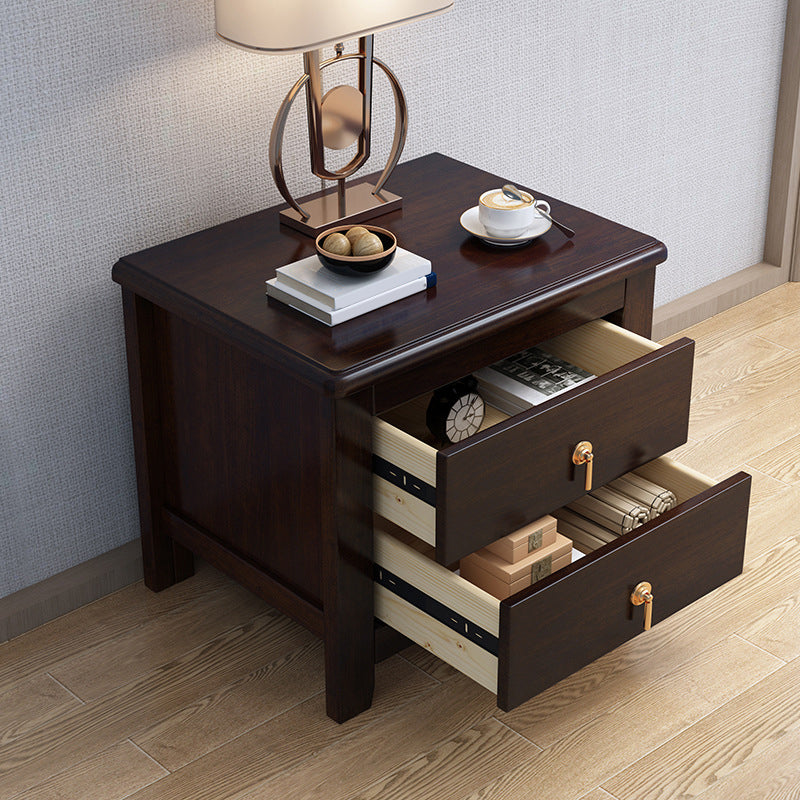 2 Drawers Night Table Contemporary Solid Wood Nightstand Espresso Wood