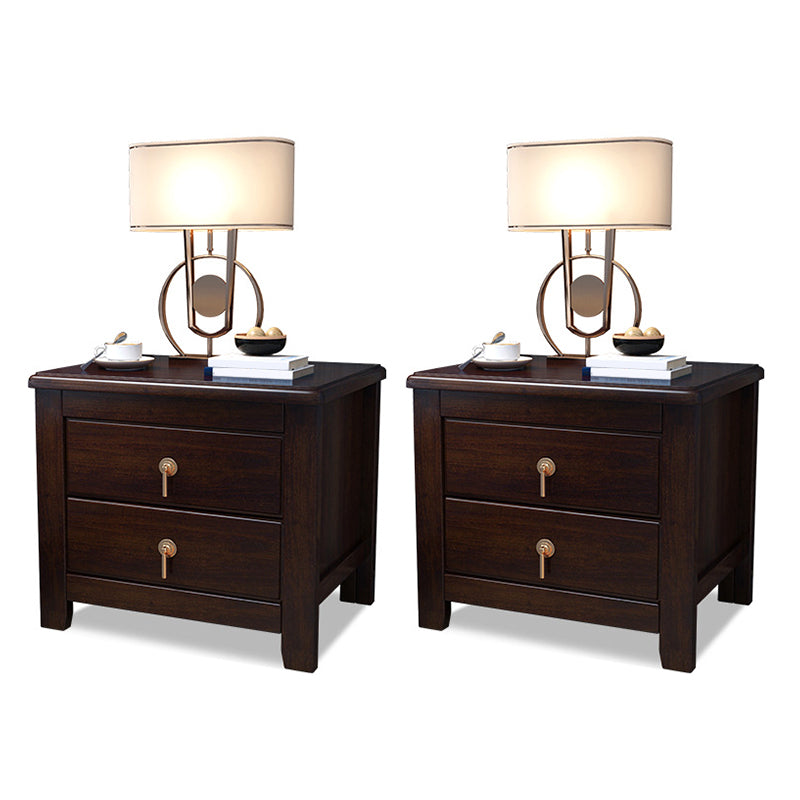 2 Drawers Night Table Contemporary Solid Wood Nightstand Espresso Wood