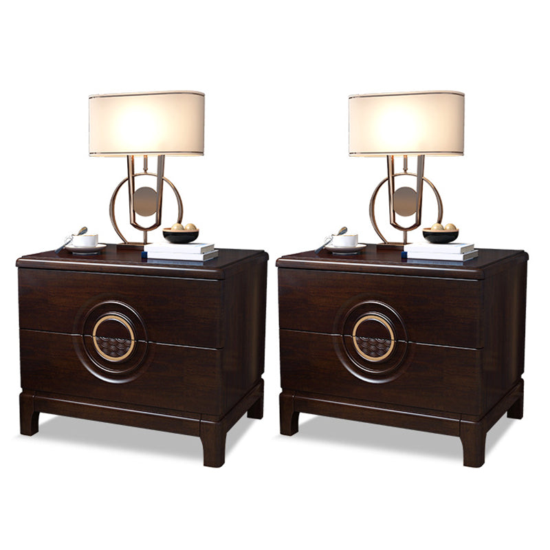 2 Drawers Night Table Contemporary Solid Wood Nightstand Espresso Wood