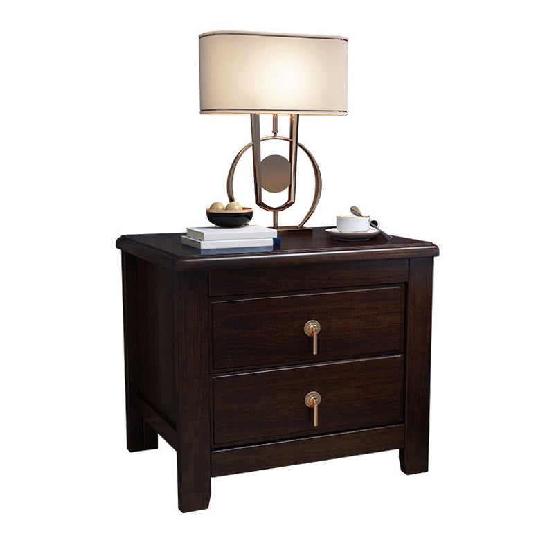 2 Drawers Night Table Contemporary Solid Wood Nightstand Espresso Wood