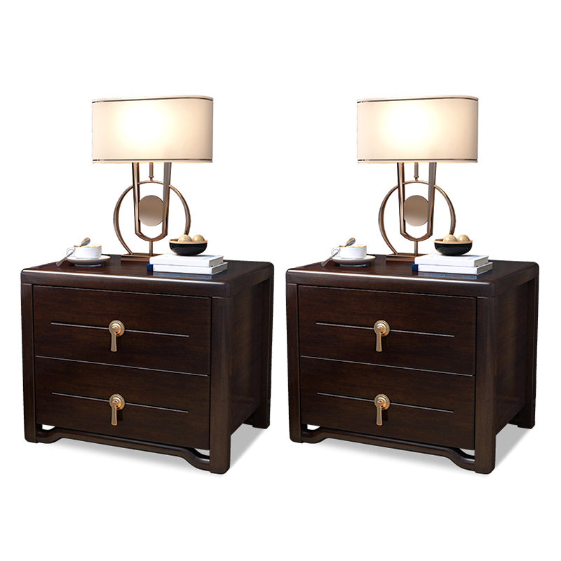 2 Drawers Night Table Contemporary Solid Wood Nightstand Espresso Wood