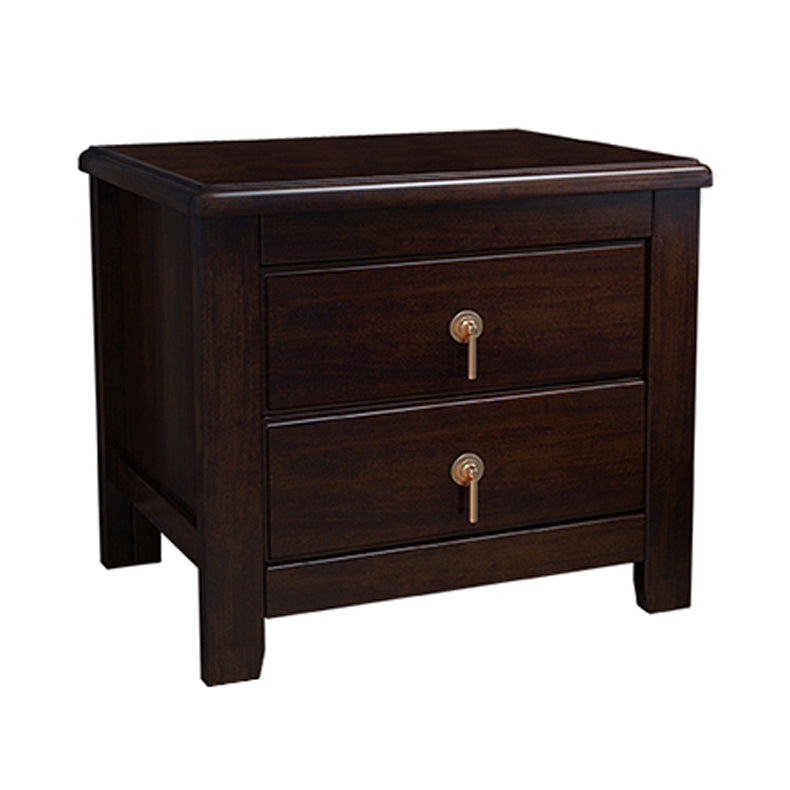 2 Drawers Night Table Contemporary Solid Wood Nightstand Espresso Wood